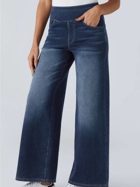 HALARA Dark Blue Wide-Leg Pull-On Jeans